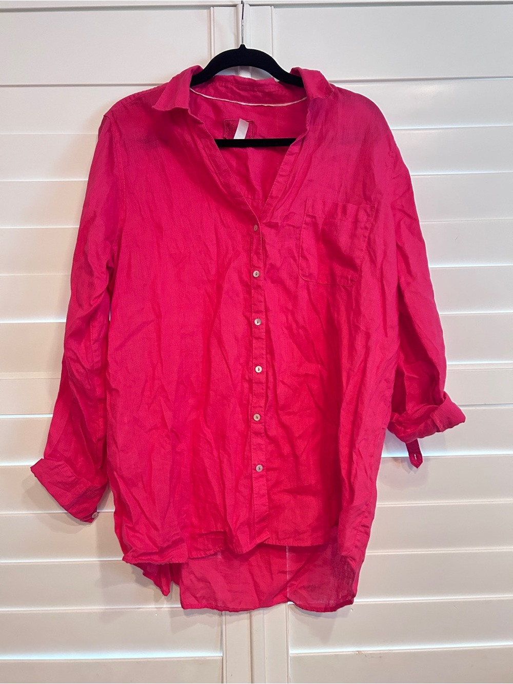 Sigrid Olsen 100% Linen Button Down Shirt Hot Pink Size Large